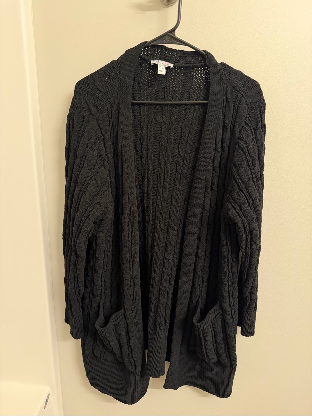 Cozy Black Cable-Knit Open Cardigan - Denim + Company Women's Sweater 1X